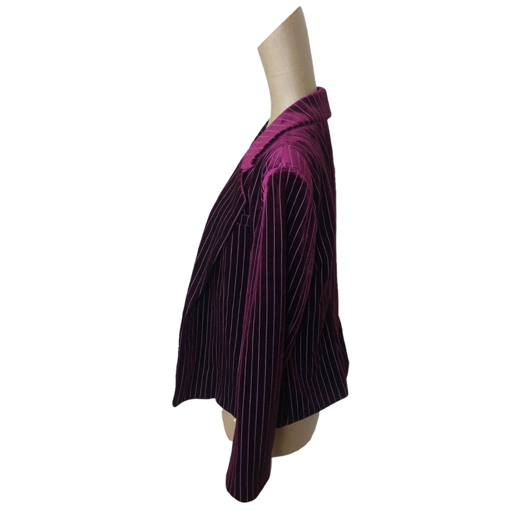 Leith Pin Striped Burgundy Velvet Open Front Blazer Size Medium - Picture 3 of 7